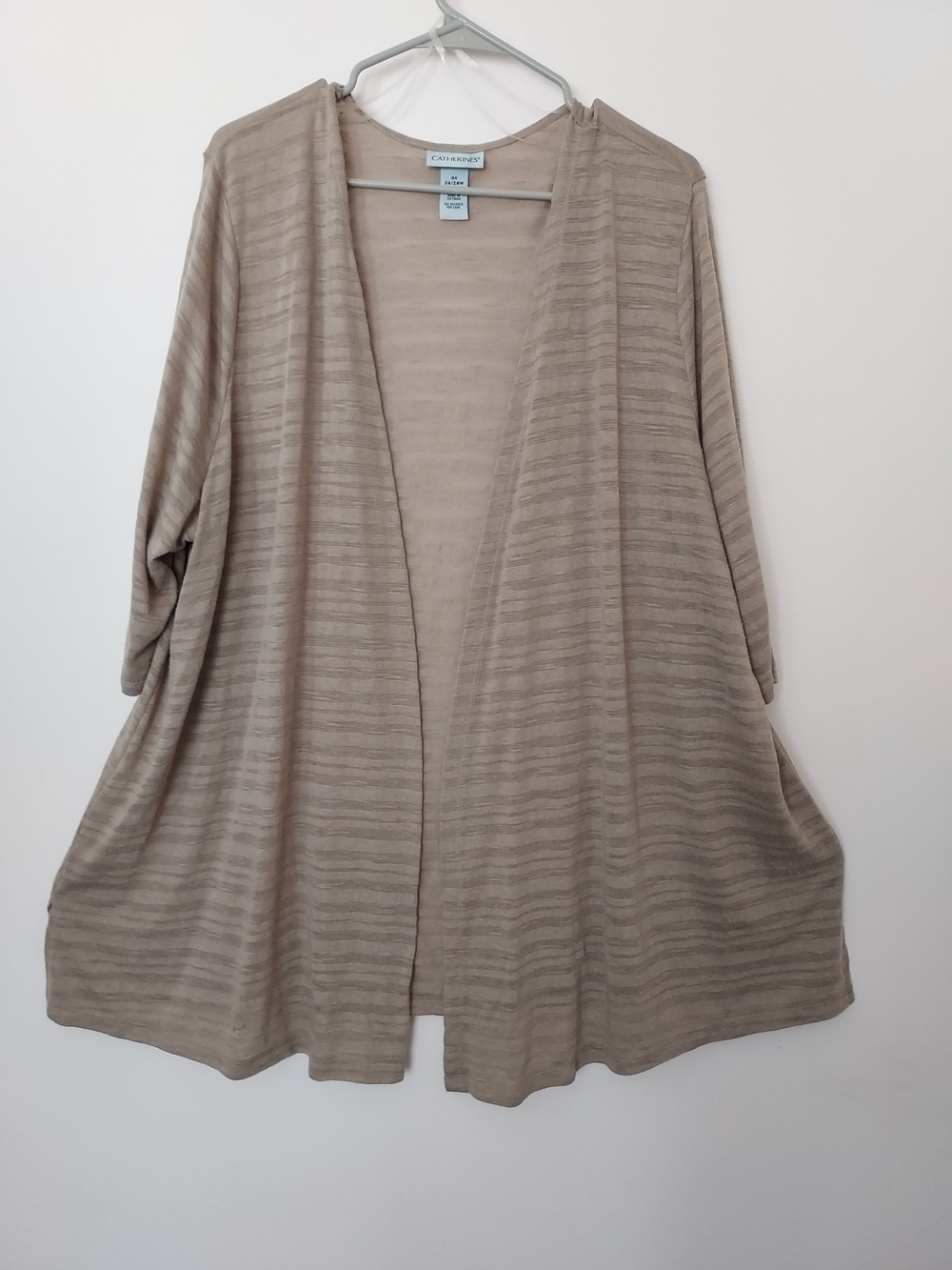 Catherines Comfy Taupe Open-Front Pointelle Knit Cardigan Sweater 3X Layer Fall